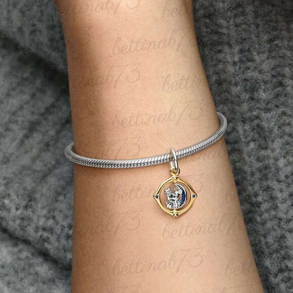 Pandora Disney Mickey Mouse & Minnie Mouse Two-tone Spinning Moon Dangle Charm - Picture 4 of 5